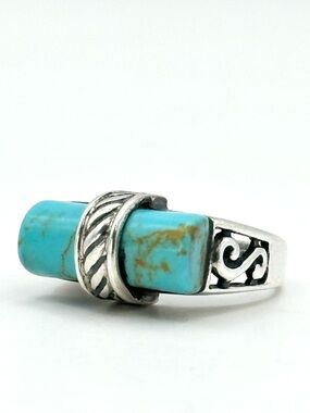 Vintage Southwestern Turquoise 925 Sterling Silver Ring 7.5